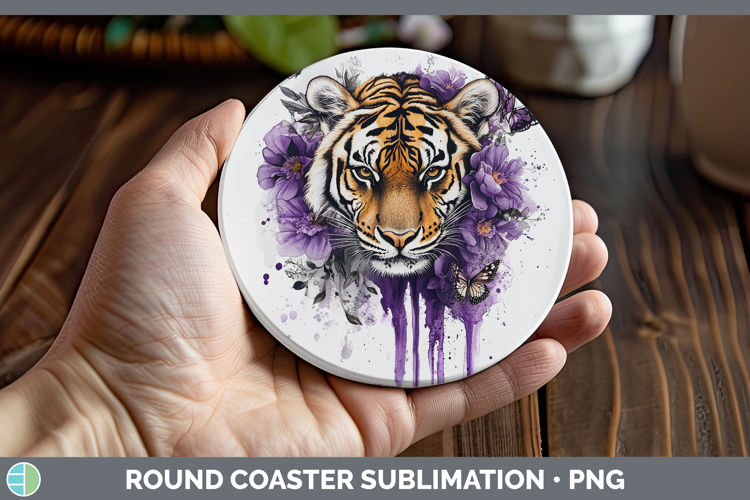Animals Purple Drips Tiger Round Coaster Sublimation Coaster