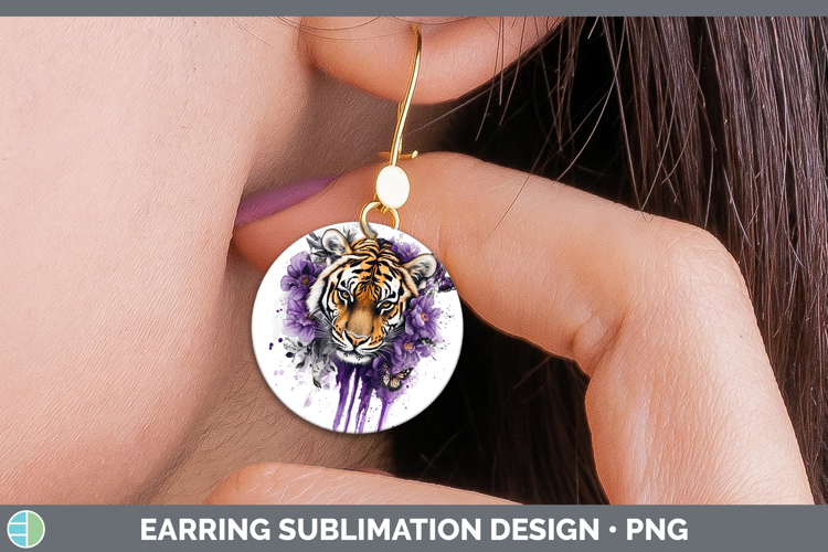 Animals Purple Drips Tiger Round Earrings Sublimation Earrin