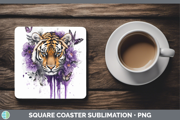 Animals Purple Drips Tiger Square Coaster Sublimation Coaste