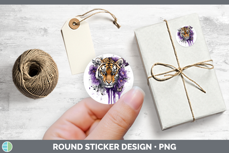 Animals Purple Drips Tiger Stickers | Round Labels Designs