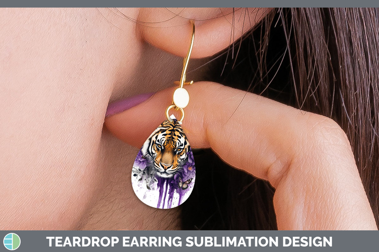 Animals Purple Drips Tiger Teardrop Earrings Sublimation Ear