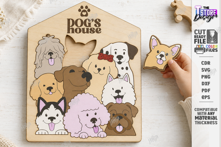 Cute Dogs Wooden Puzzle for Kids Laser Cut | Montessori Toy