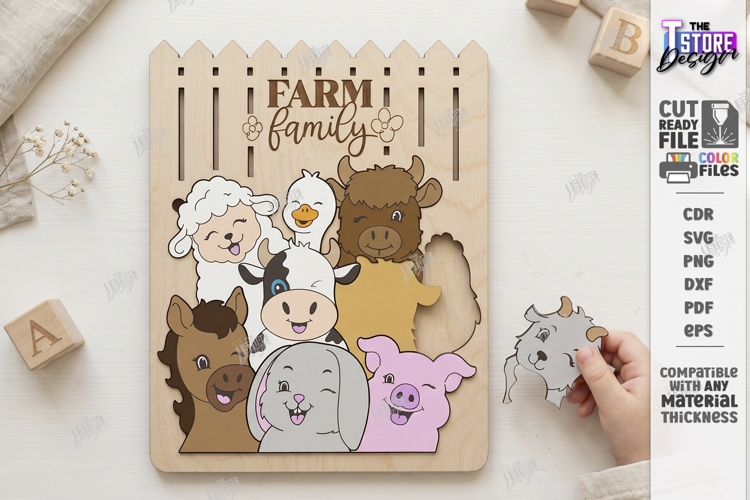 Cute Farm Animals Puzzle for Kids Laser Cut | Montessori Toy