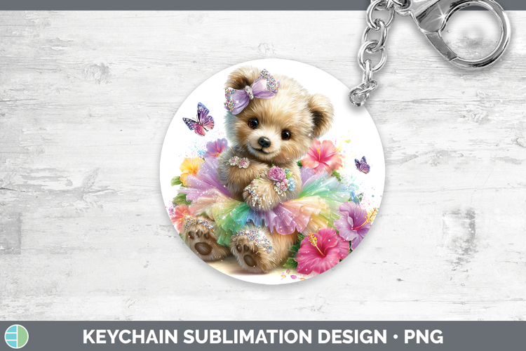 Animals Rainbow Summer Bear Keychain Sublimation Keyring Des