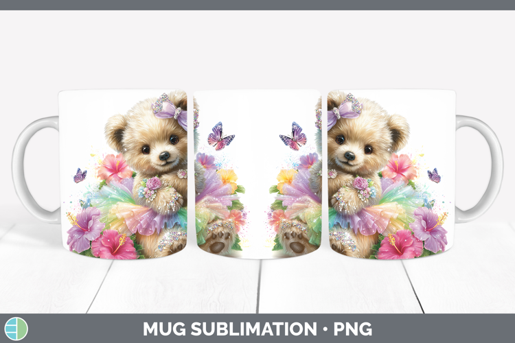 Animals Rainbow Summer Bear Mug Wrap Sublimation Coffee Cup