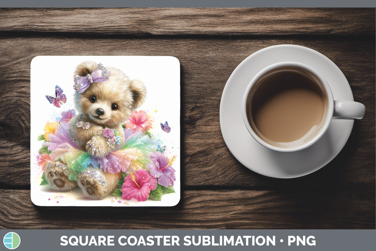 Animals Rainbow Summer Bear Square Coaster Sublimation Coast