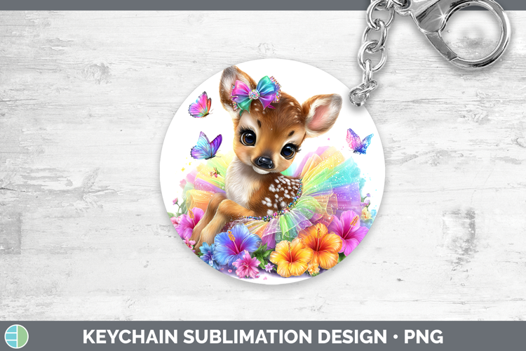 Animals Rainbow Summer Deer Keychain Sublimation Keyring Des
