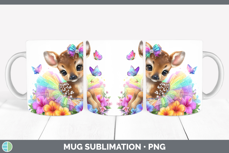 Animals Rainbow Summer Deer Mug Wrap Sublimation Coffee Cup
