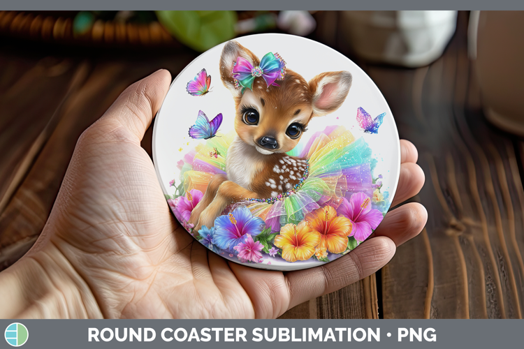 Animals Rainbow Summer Deer Round Coaster Sublimation Coaste