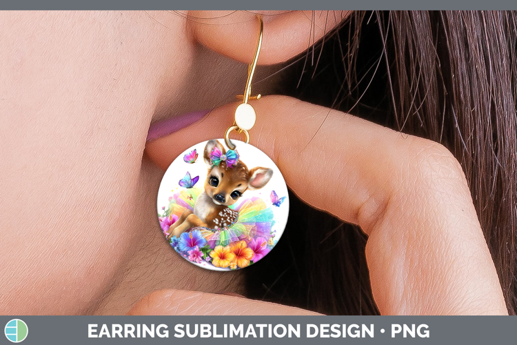 Animals Rainbow Summer Deer Round Earrings Sublimation Earri