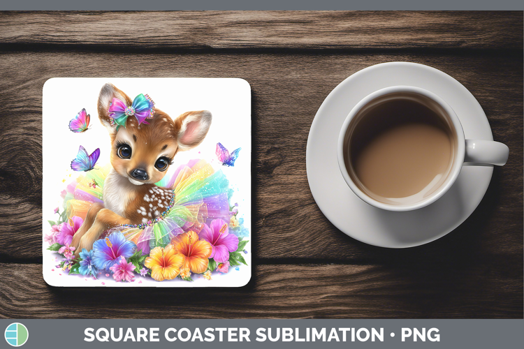 Animals Rainbow Summer Deer Square Coaster Sublimation Coast