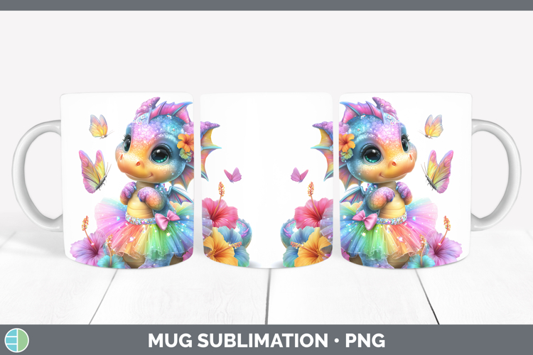 Animals Rainbow Summer Dragon Mug Wrap Sublimation Coffee Cu