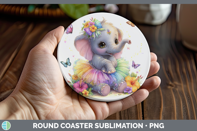 Animals Rainbow Summer Elephant Round Coaster Sublimation Co