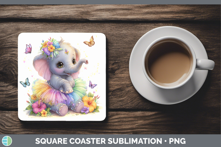 Animals Rainbow Summer Elephant Square Coaster Sublimation C