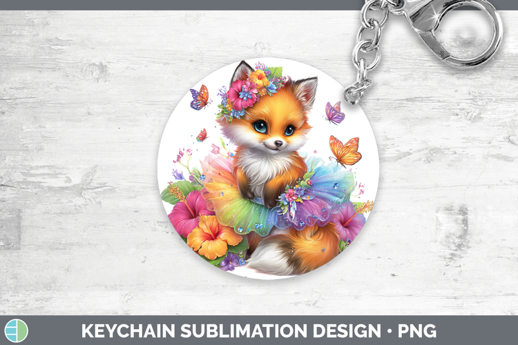 Animals Rainbow Summer Fox Keychain Sublimation Keyring Desi