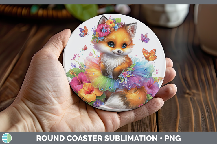 Animals Rainbow Summer Fox Round Coaster Sublimation Coaster