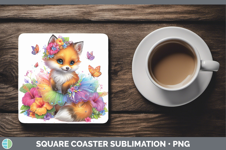 Animals Rainbow Summer Fox Square Coaster Sublimation Coaste