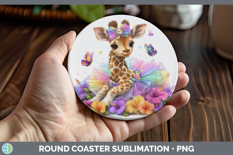 Animals Rainbow Summer Giraffe Round Coaster Sublimation Coa