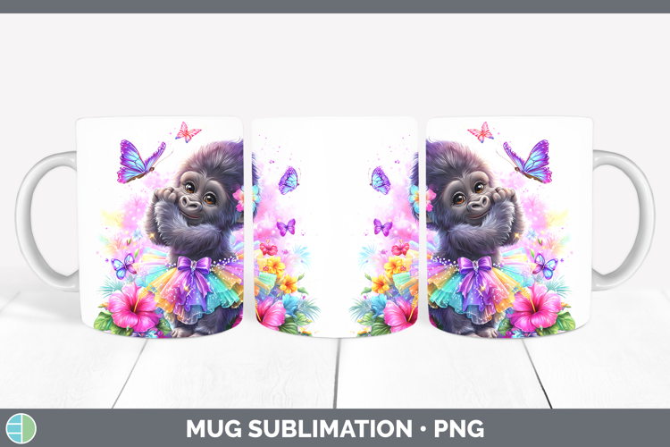 Animals Rainbow Summer Gorilla Mug Wrap Sublimation Coffee C