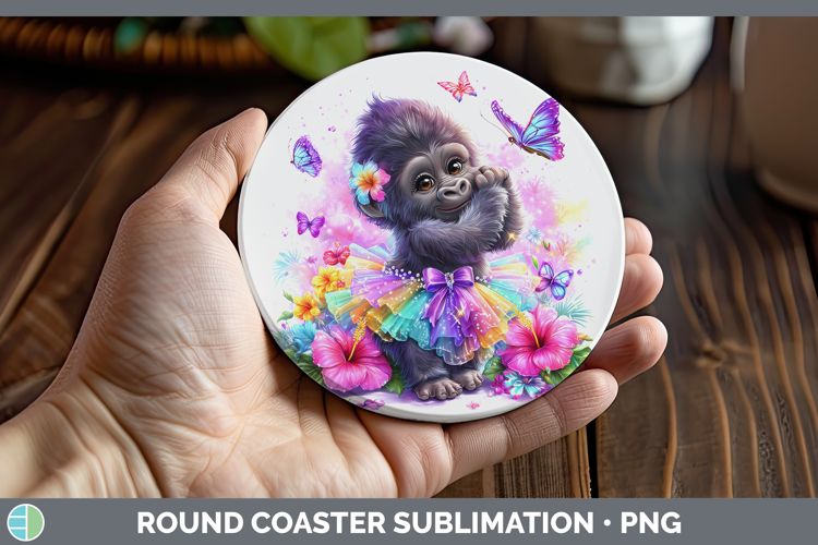 Animals Rainbow Summer Gorilla Round Coaster Sublimation Coa