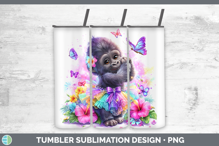 Animals Rainbow Summer Gorilla Tumbler Sublimation 20 oz Ski