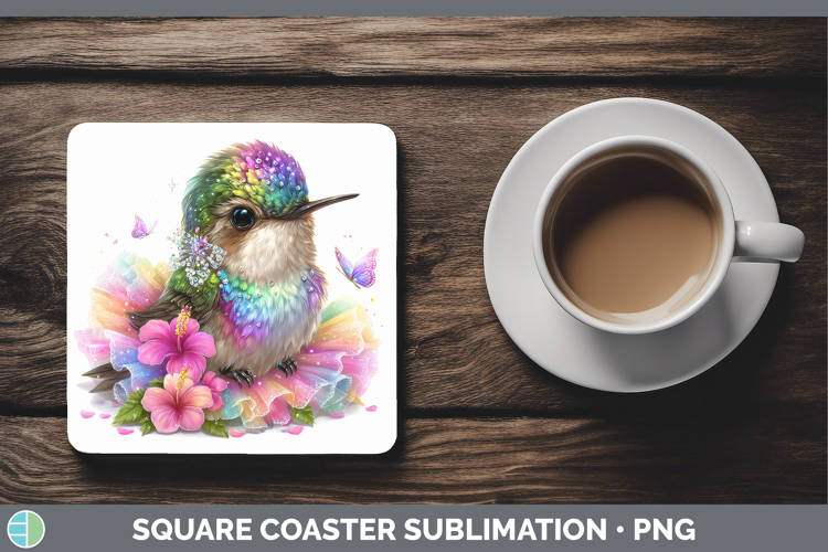 Animals Rainbow Summer Hummingbird Square Coaster Sublimatio