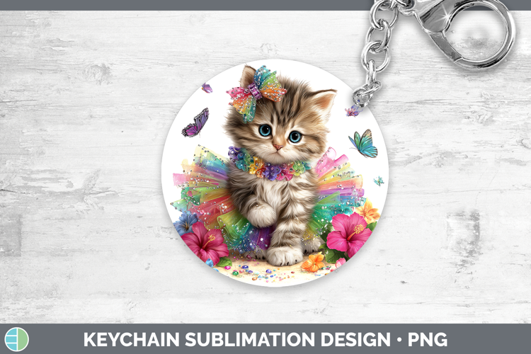 Animals Rainbow Summer Kitten Keychain Sublimation Keyring D