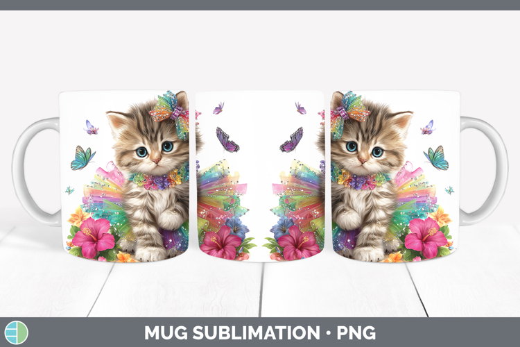 Animals Rainbow Summer Kitten Mug Wrap Sublimation Coffee Cu