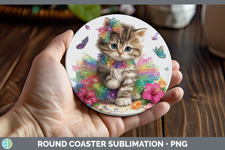 Animals Rainbow Summer Kitten Round Coaster Sublimation Coas