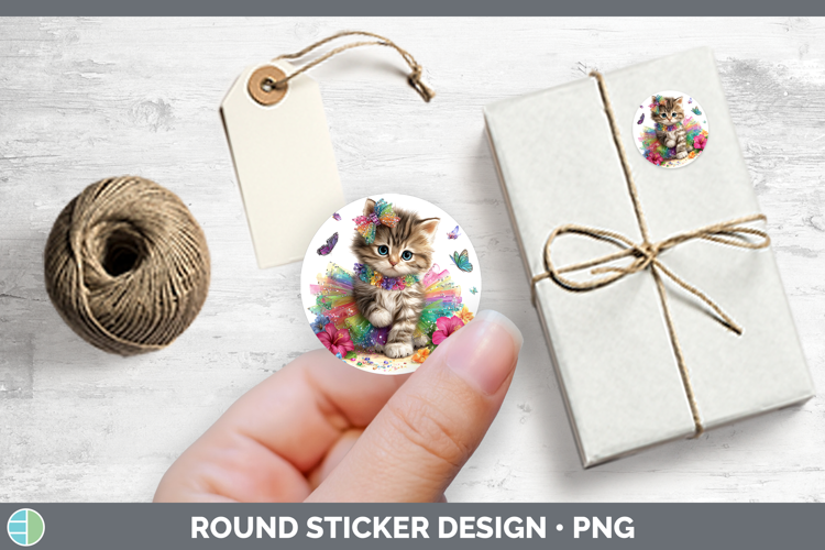 Animals Rainbow Summer Kitten Stickers | Round Labels Design