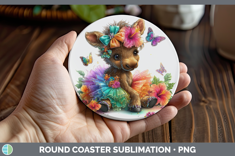 Animals Rainbow Summer Moose Round Coaster Sublimation Coast