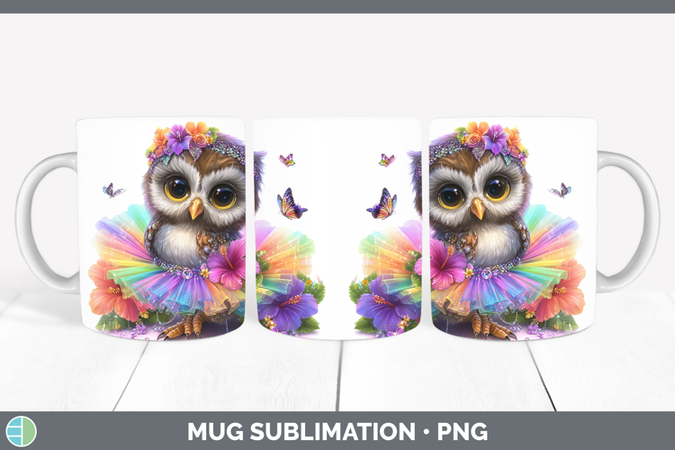 Animals Rainbow Summer Owl Mug Wrap Sublimation Coffee Cup D