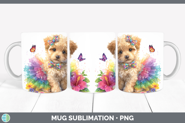 Animals Rainbow Summer Puppy Mug Wrap Sublimation Coffee Cup