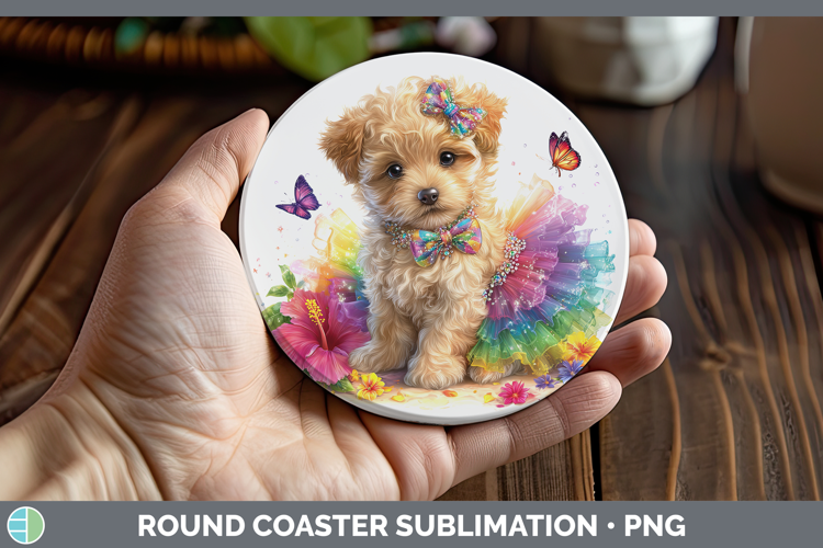 Animals Rainbow Summer Puppy Round Coaster Sublimation Coast