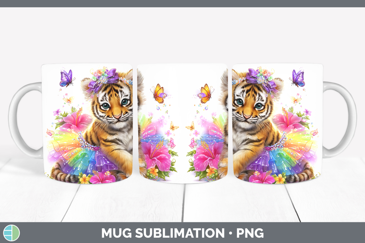 Animals Rainbow Summer Tiger Mug Wrap Sublimation Coffee Cup