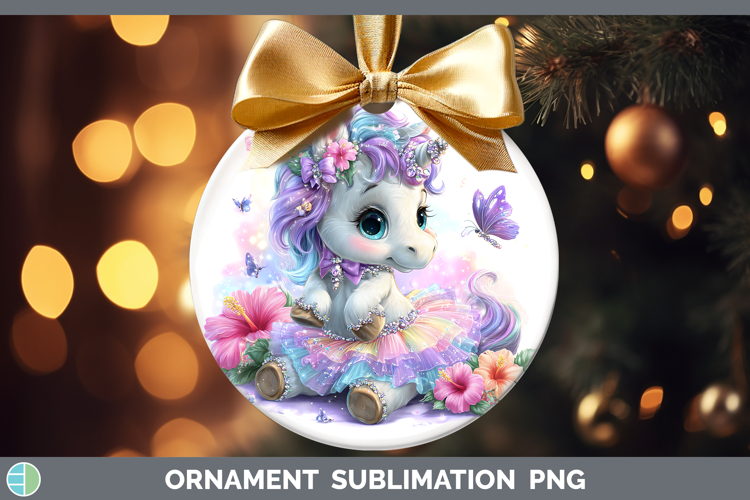 Animals Rainbow Summer Unicorn Ornament Sublimation Bauble D