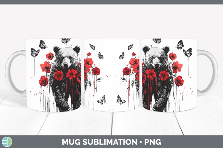Bear Animals Red Drips Mug Wrap Sublimation Design