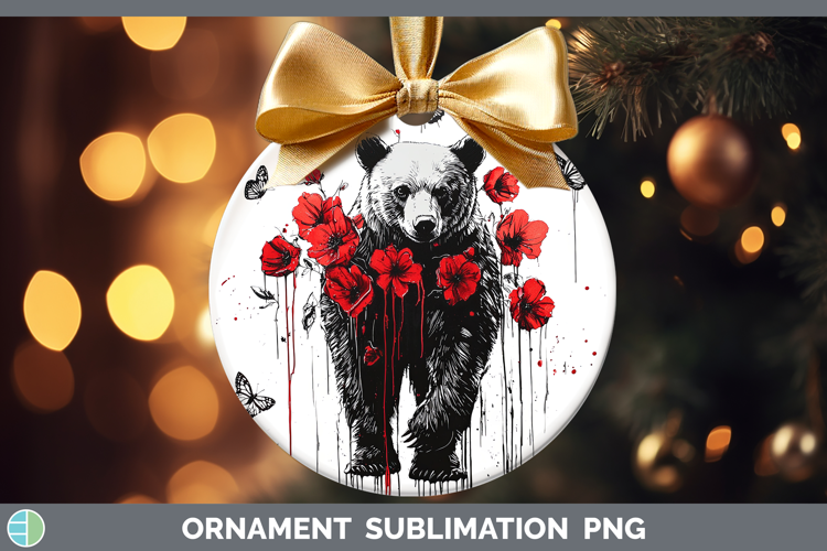 Bear Animals Red Drips Ornament Sublimation Design