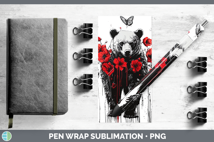 Bear Animals Red Drips Pen Wrap Sublimation Design