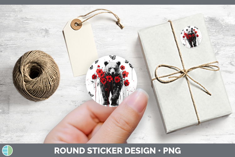 Bear Animals Red Drips Stickers Design