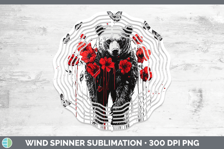 Bear Animals Red Drips Wind Spinner Sublimation Design