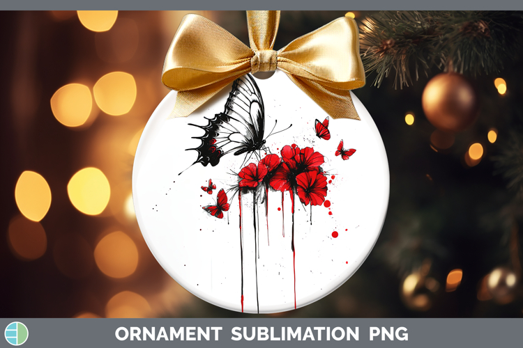 Butterfly Animals Red Drips Ornament Sublimation Design