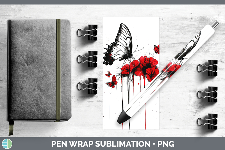 Butterfly Animals Red Drips Pen Wrap Sublimation Design