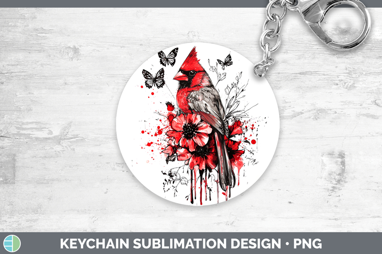 Cardinal Animals Red Drips Keychain Sublimation Design