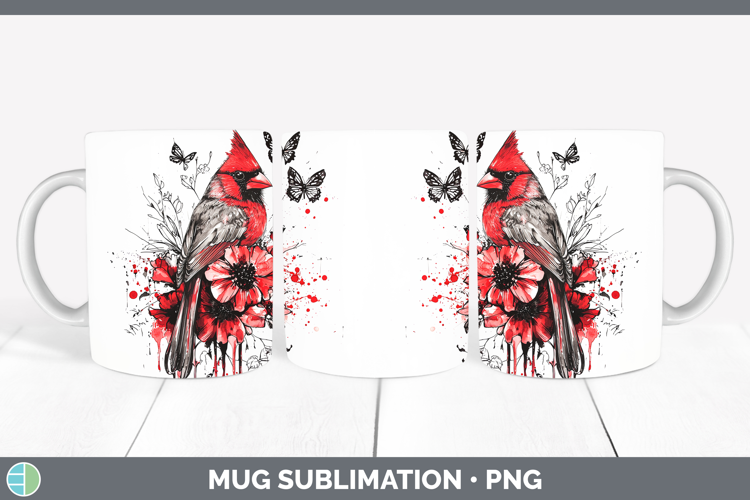 Cardinal Animals Red Drips Mug Wrap Sublimation Design
