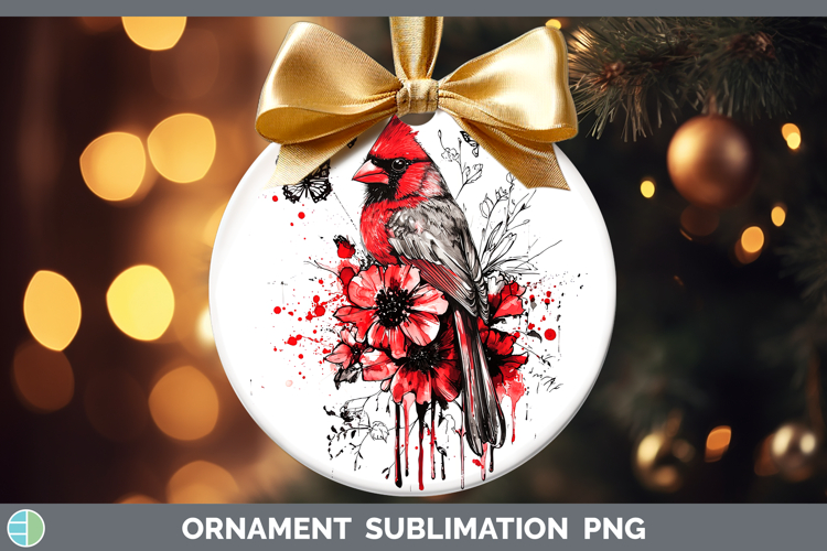 Cardinal Animals Red Drips Ornament Sublimation Design