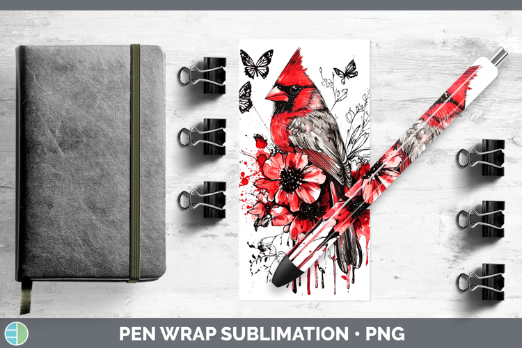Cardinal Animals Red Drips Pen Wrap Sublimation Design