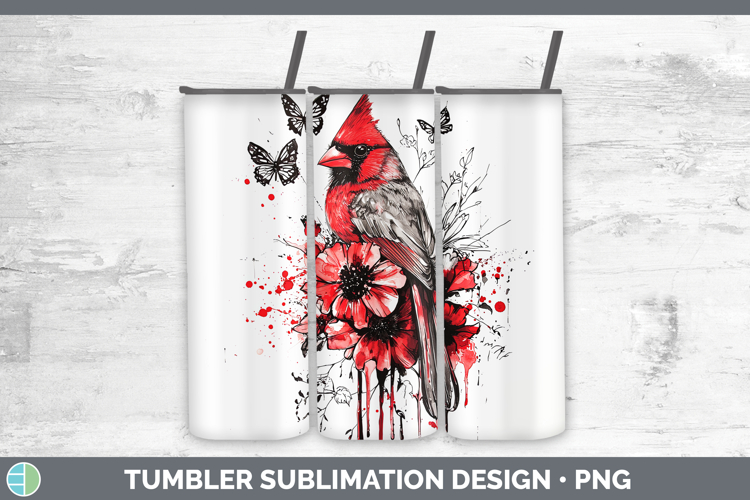 Cardinal Animals Red Drips Tumbler Sublimation Design