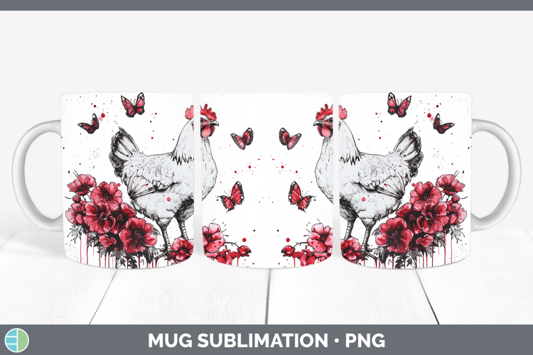 Chicken Animals Red Drips Mug Wrap Sublimation Design