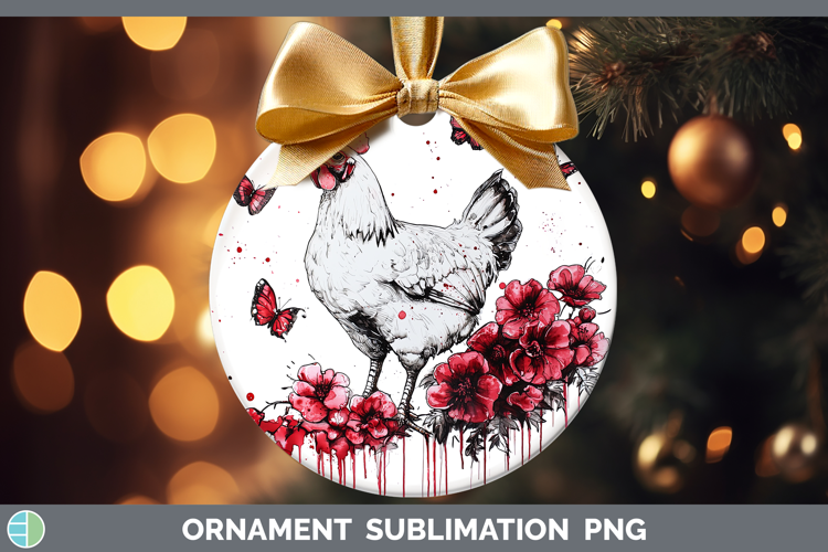 Chicken Animals Red Drips Ornament Sublimation Design